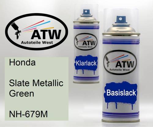 Honda, Slate Metallic Green, NH-679M: 400ml Sprühdose + 400ml Klarlack - Set, von ATW Autoteile West.